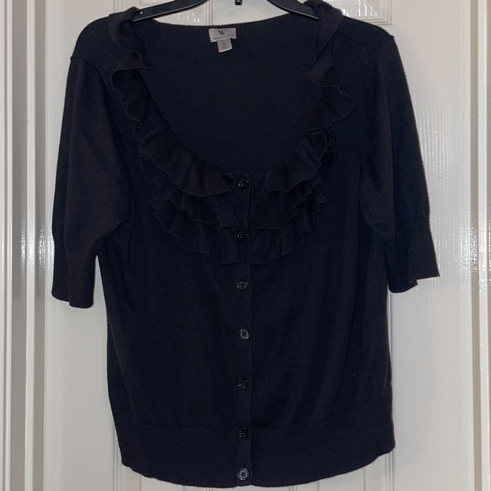 Black Worthington Shortsleeved Ruffle Cardigan